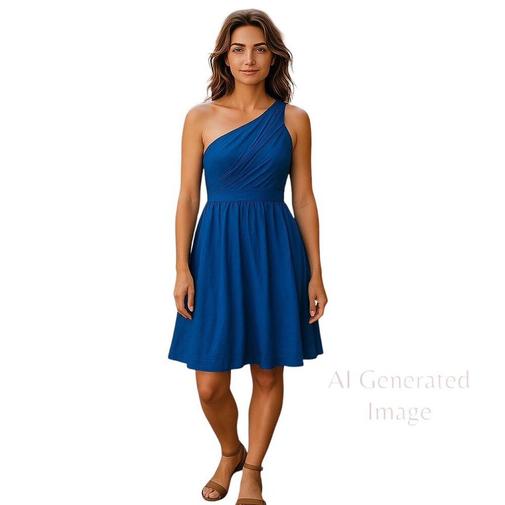 J Crew LUCIENNE Silk Chiffon Pleating Fitted Bodice Blue Semi Formal Dress Sz 6